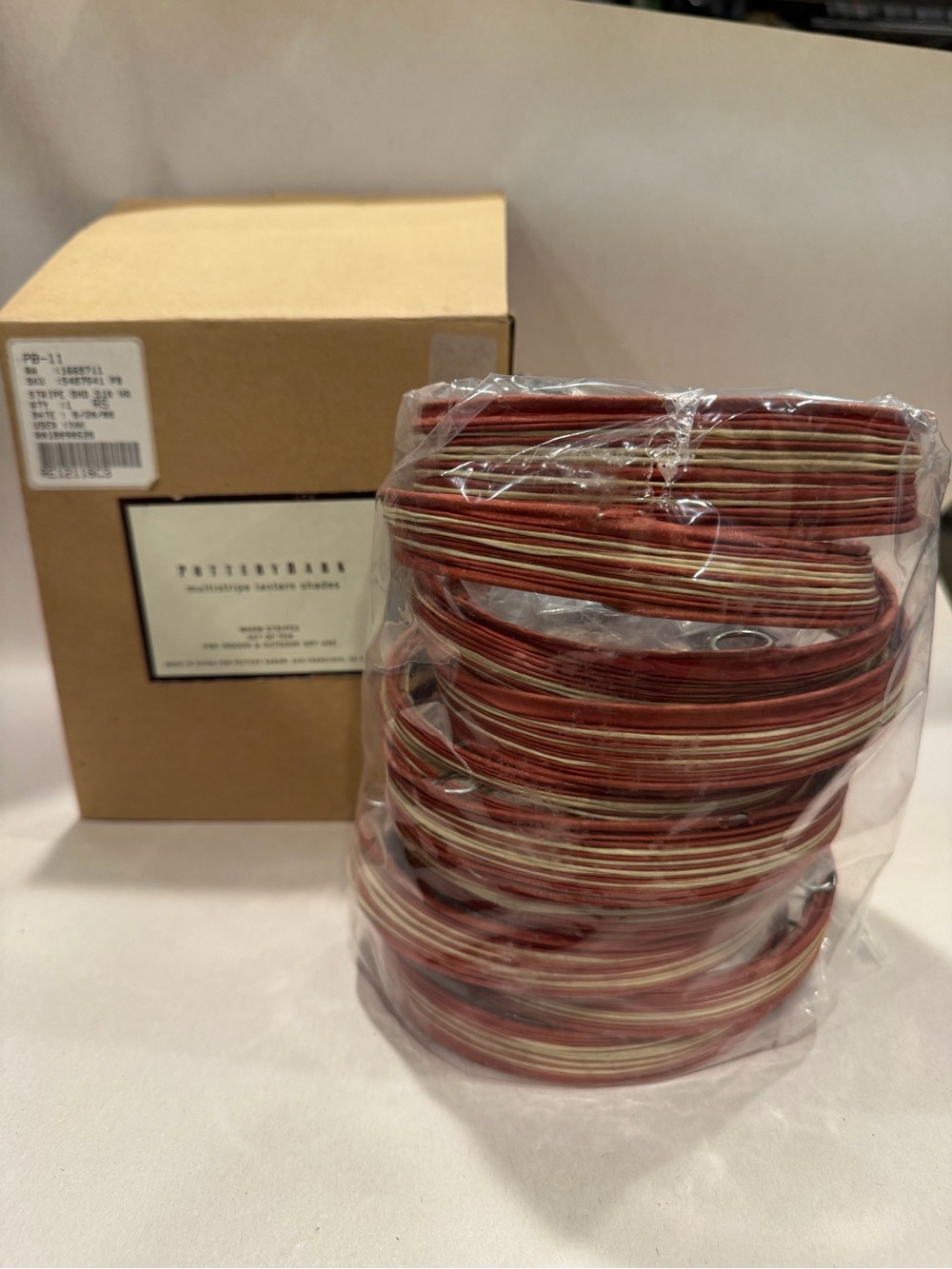 Pottery Barn Multistripe Hanging Lantern Shades / Warm Stripes / Set Of 10 / New